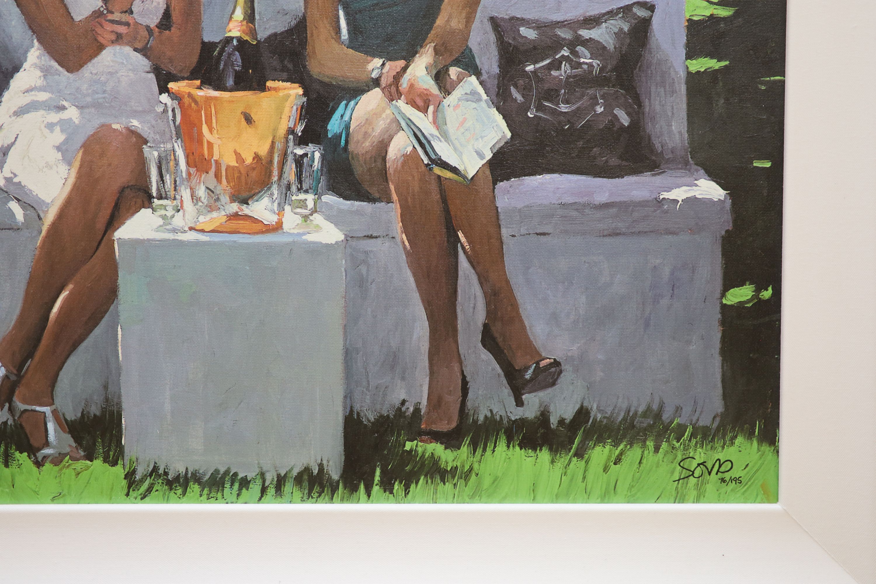 Sherree Valentine Daines, embellished canvas on board, 'Champagne Rendezvous', 76/195, with COA, 54 x 65cm